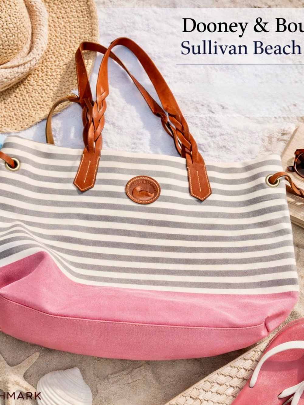 Dooney & Bourke Sullivan Beach Tote — Grey Stripe + Pink Bottom circa 2011 - Picture 7 of 10